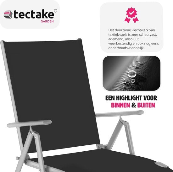 tectake - sonnenliege sonnenbank - verstellbare rückenlehne - schwarz/silber