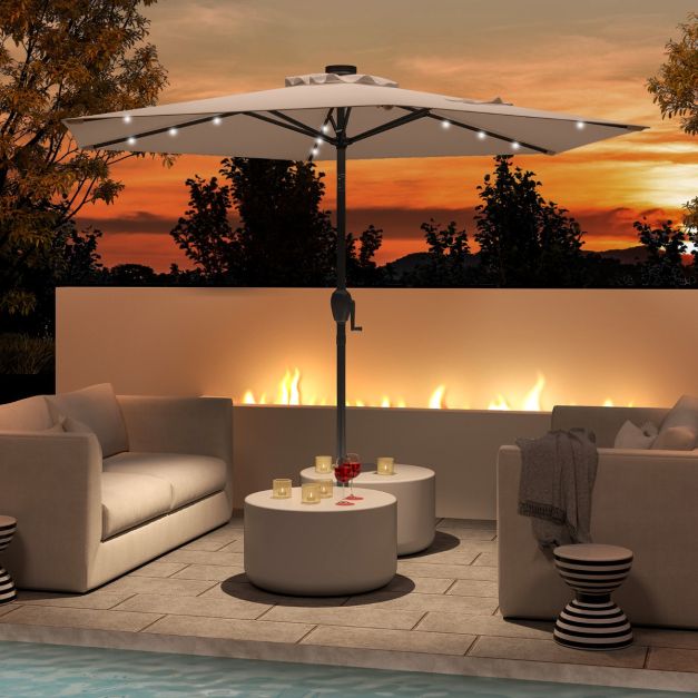 Robuster Terrassen-Sonnenschirm mit LED-Beleuchtung 230 cm - Braun - Kippbar mit Manivelle und Ventilation