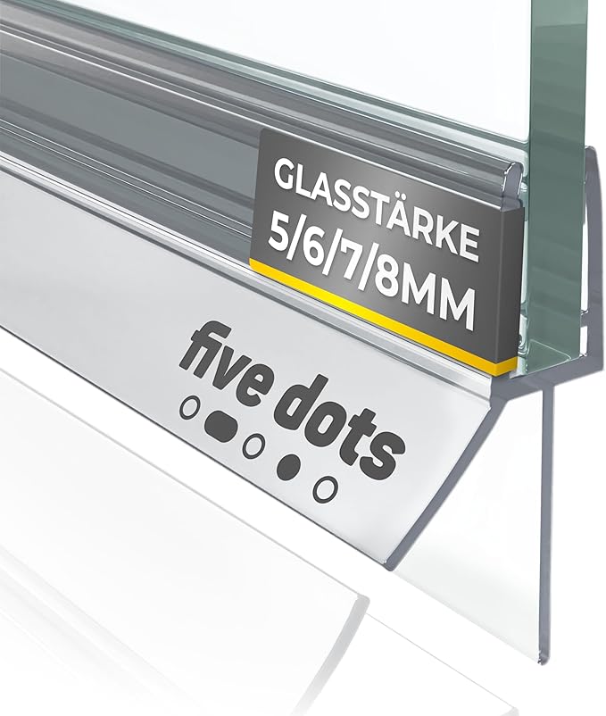 Five Dots Duschdichtung 8 mm *NOW2025* - Duschdichtungen für Duschtüren ohne Vergilbung - Duschtürdichtung 6 mm hält 100% dicht - Duschtürdichtung unten - Duschkabinendichtungen