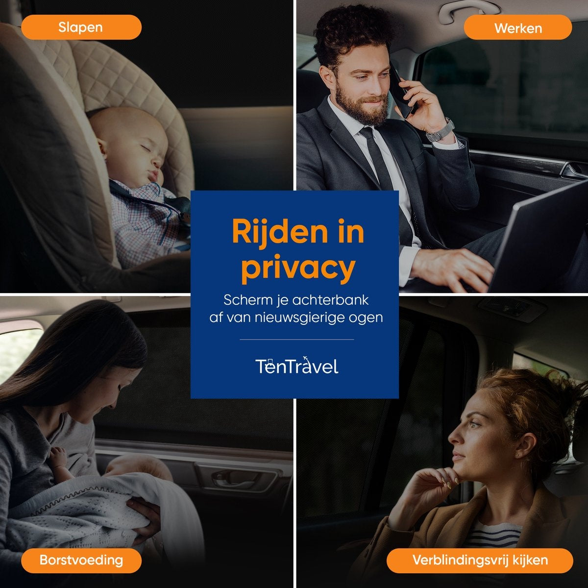 TenTravel Auto Sonnenschutz Set - 120 x 55 cm - UV Schutz 97 % - Seitenfenster - 2 Stück