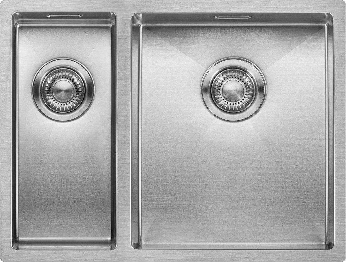 Mizzo Linea Doppelspüle R 18-34X40CM - 1,5 Spüle - Küchenspüle - Unterbau / Flush-mount / Einbau - Edelstahl