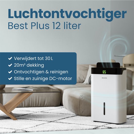 Auronic Luftentfeuchter und Luftreiniger - Better Plus Serie - Entfeuchtet 12L pro Tag - 5L Wassertank - Schlafzimmer, Badezimmer, Wohnzimmer und Büro - Feuchtigkeitsfresser für den Haushalt - Weiß