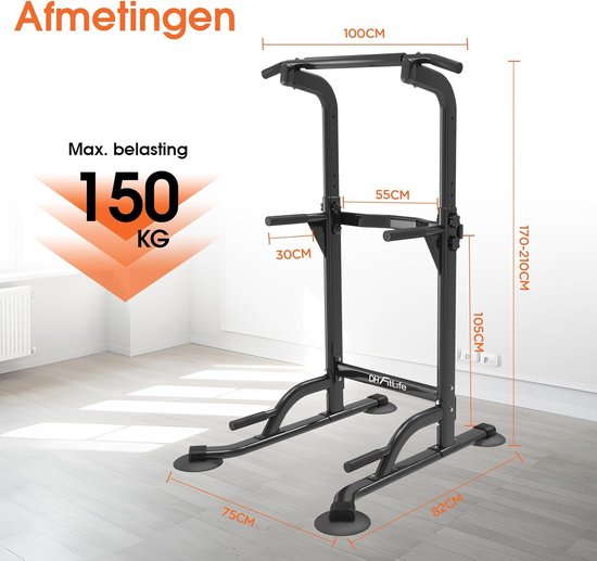 DH FitLife Power Tower Dip Station | Klimmzugstange freistehend | Dip Bars Rückentrainer | Power Station Kraftturm | Fitness Station | Power Rack für Home Gym | Krafttraining für Zuhause