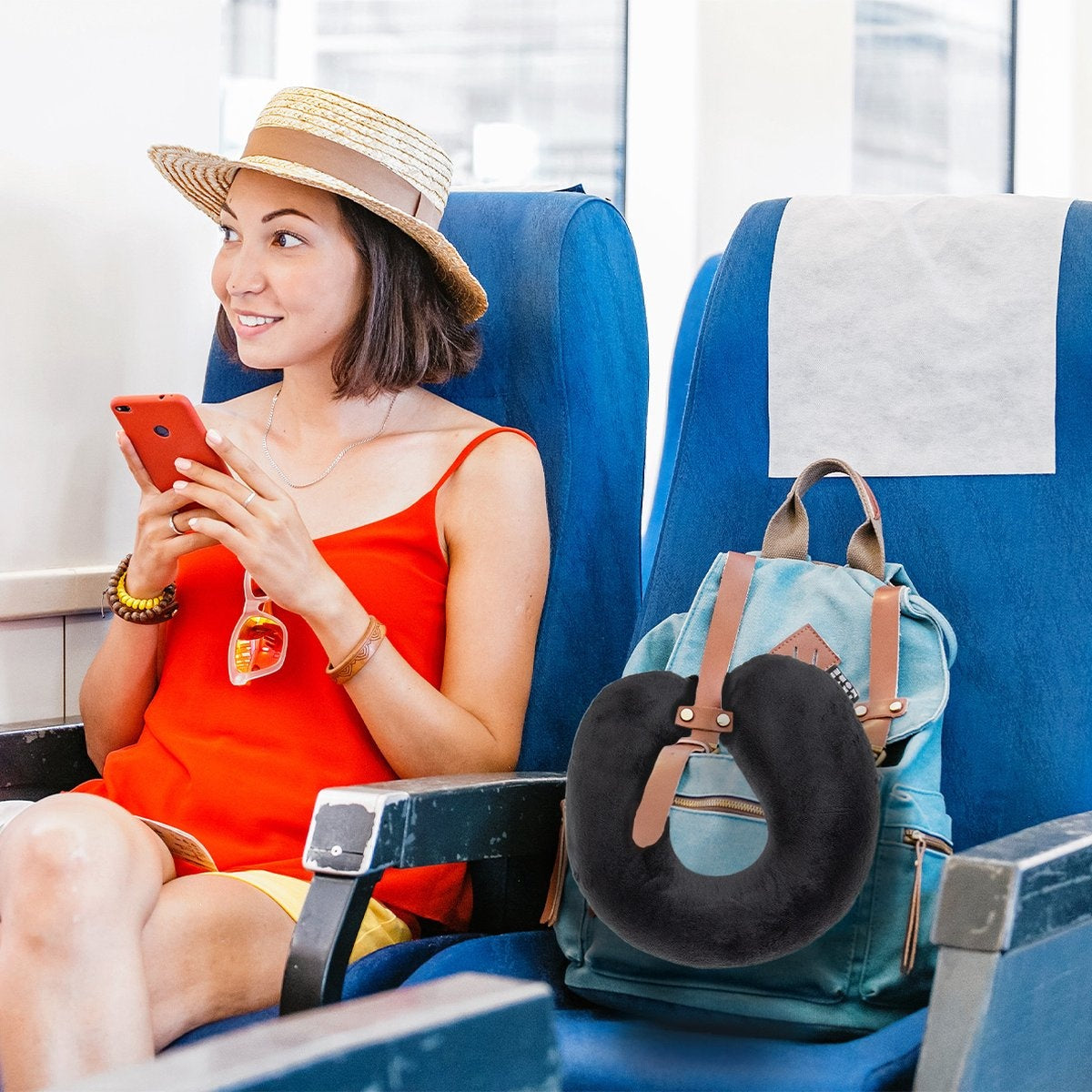 TRVLMORE Nackenkissen - Reisekissen für Flugzeug und Auto - U-Form - Memory Foam - Schwarz