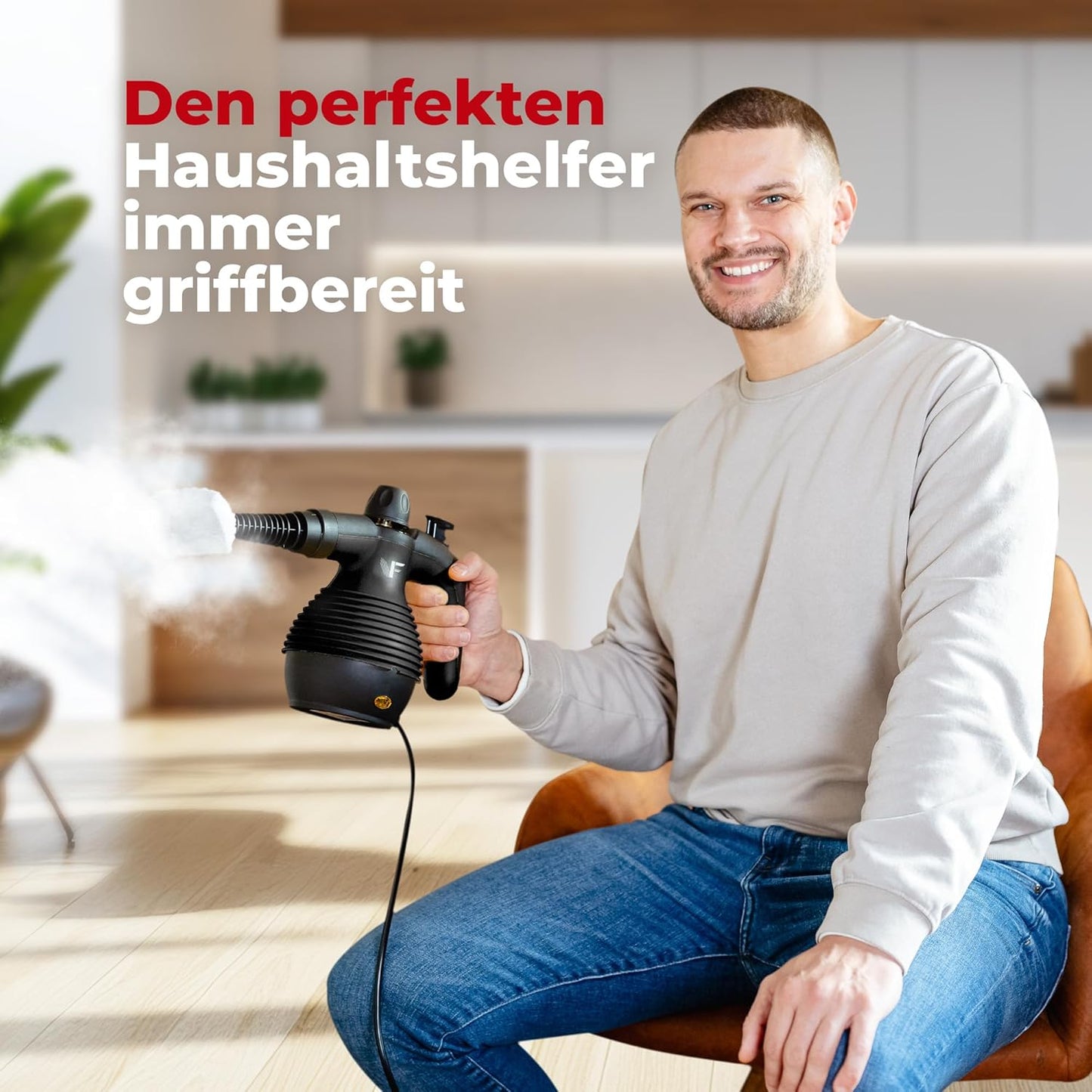 Neighbour's Friend® Dampfreiniger Neues Modell – Leistungsstarker Hand Steam Cleaner, 3,5 Bar Druck, 4m Kabel, 350ml Tank I Handdampfreiniger für Auto, Werkstatt, Haushalt & Fensterreinigung