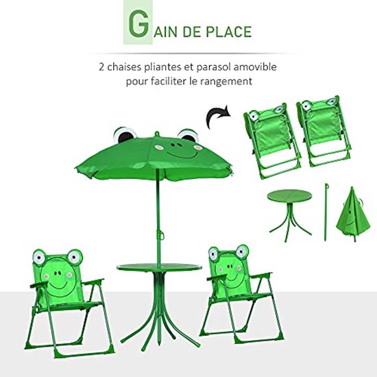 Gartenmöbel-Set für Kinder - 4-teiliges Frosch-Design mit rundem Tisch und Klappstühlen