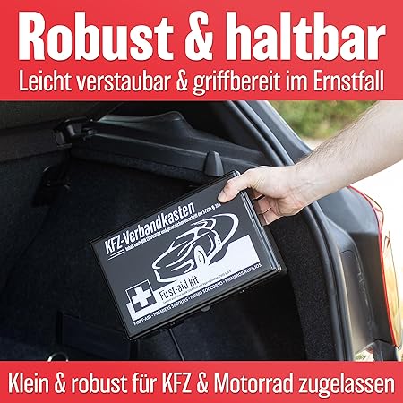 HELDENWERK Auto-Verbandskasten 2026 Europaweit einsetzbar und geprüft (nach deutschem Verkehrsrecht) - Verbandskasten Verbandskasten DIN 13164 zertifiziert - Verbandstasche - Schwarz