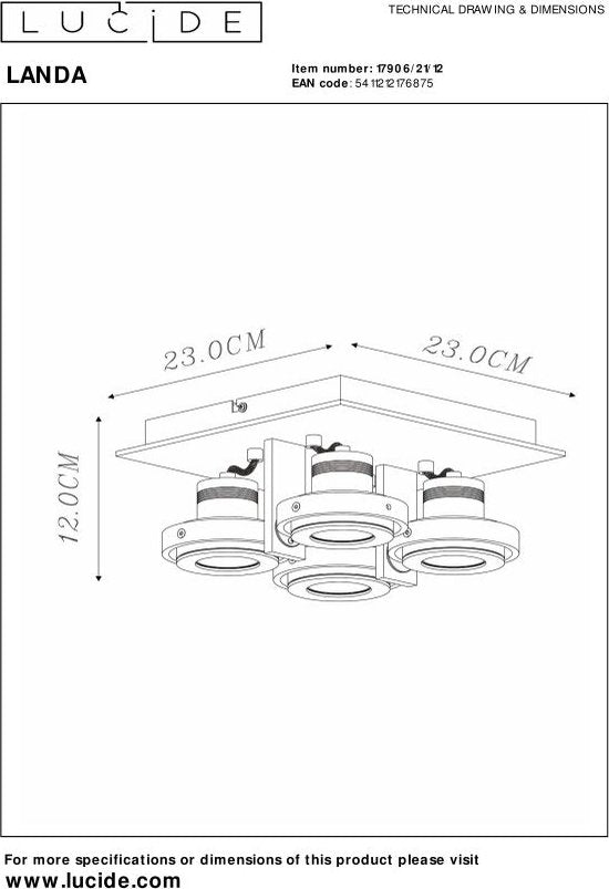 Lucide LANDA Deckenstrahler – LED, dimmbar in warme Farbtöne – GU10 – 4×5 W, 3000 K/2200 K – Mattchrom