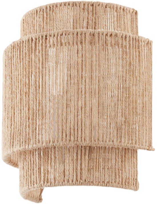 tectake® Wandleuchte Lignea Lux - 40W - 12 x 23 x 25,5 cm - E14 - Wandleuchte für Wohnzimmer, Schlafzimmer, Esszimmer - Boho Style Burlap Lamp - Treppenhausbeleuchtung - halbrund
