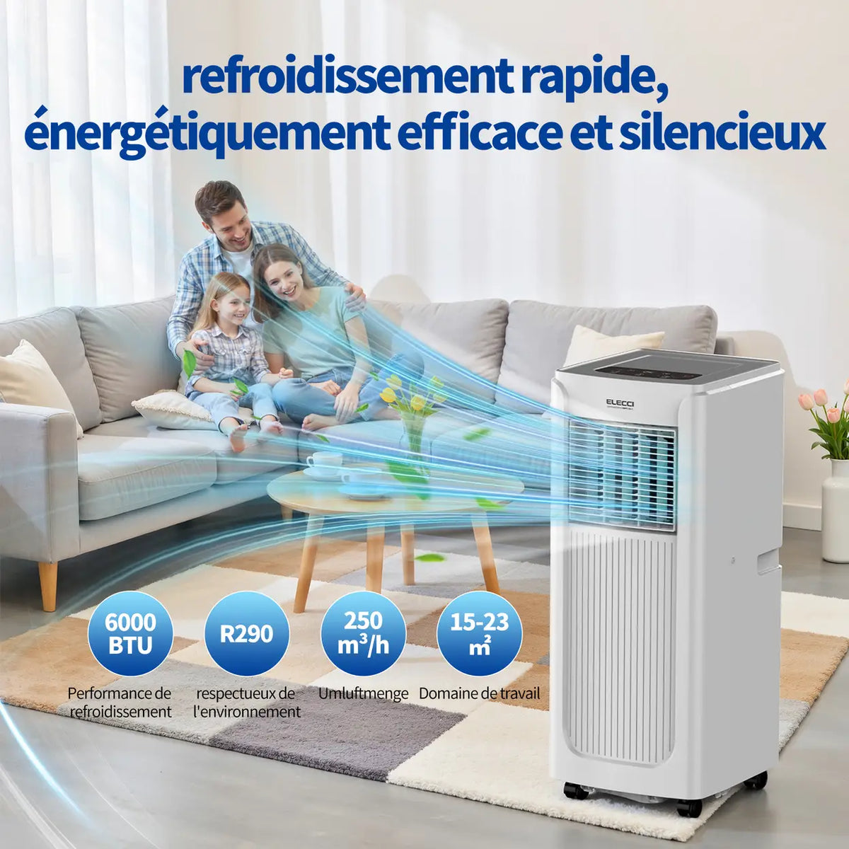 ELECCI Mobile Klimaanlage – 6000 BTU – 4-in-1 – Energieeffizienzklasse A