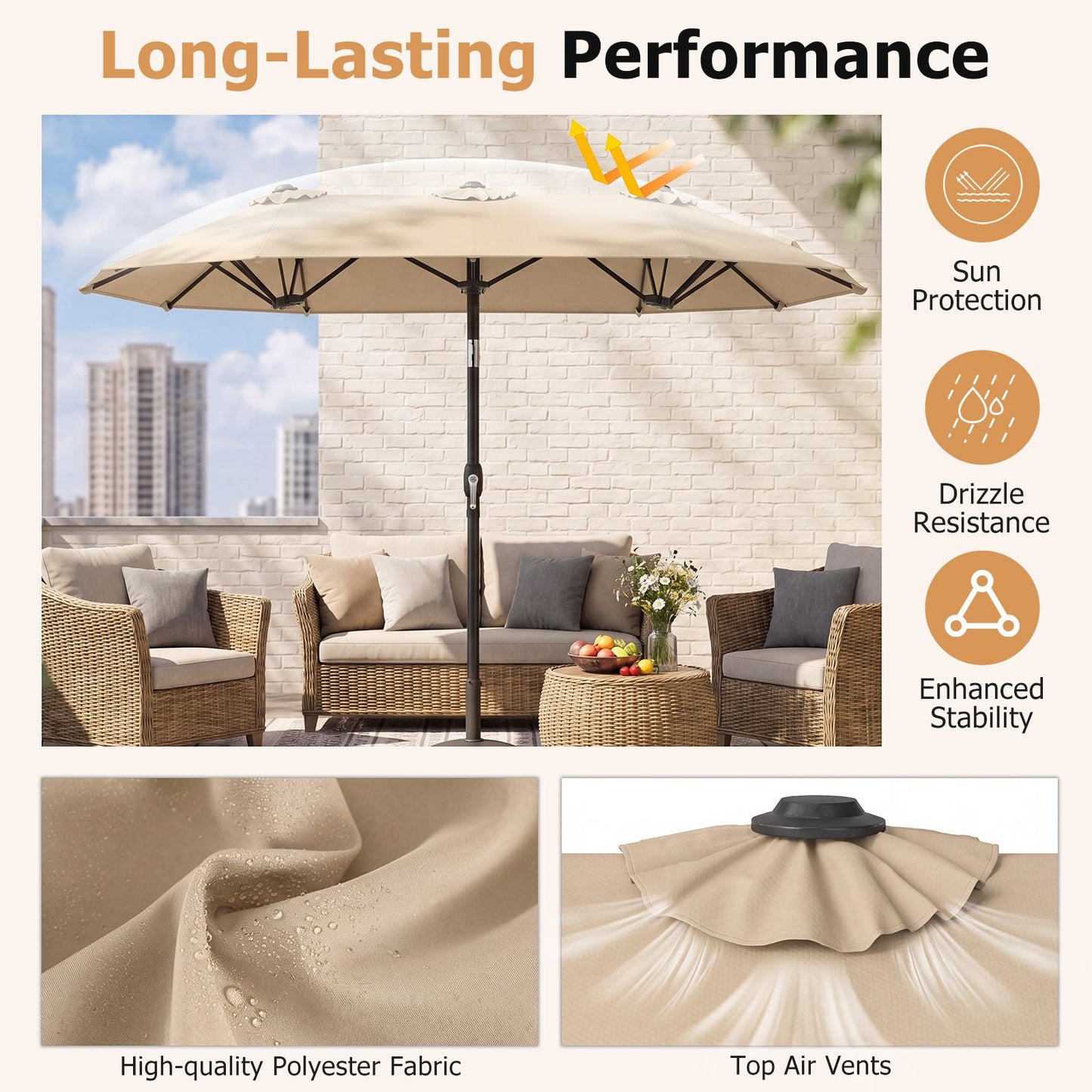 Coast Doppel-Sonnenschirm 300 x 160 cm – rechteckig – neigbar – beige
