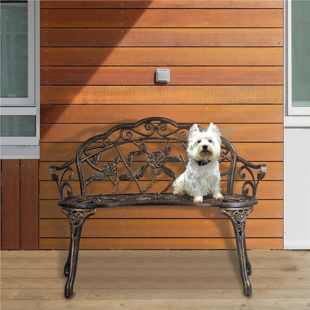 Yaheetech Gartenbank 99,5 x 57 x 78,5 cm – Bronze – Vintage-Gartenbank aus Metall mit Rosenmuster