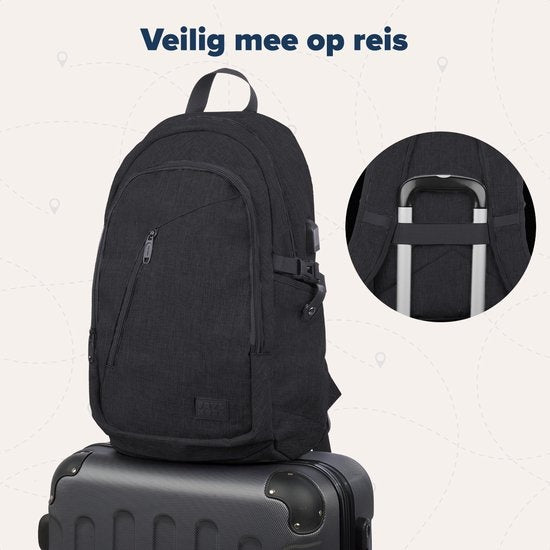 TRVLMORE Rucksack - 25L - 15.6 Zoll - Laptop-Rucksack - Schultasche - Unisex - Spritzwassergeschützt Schwarz