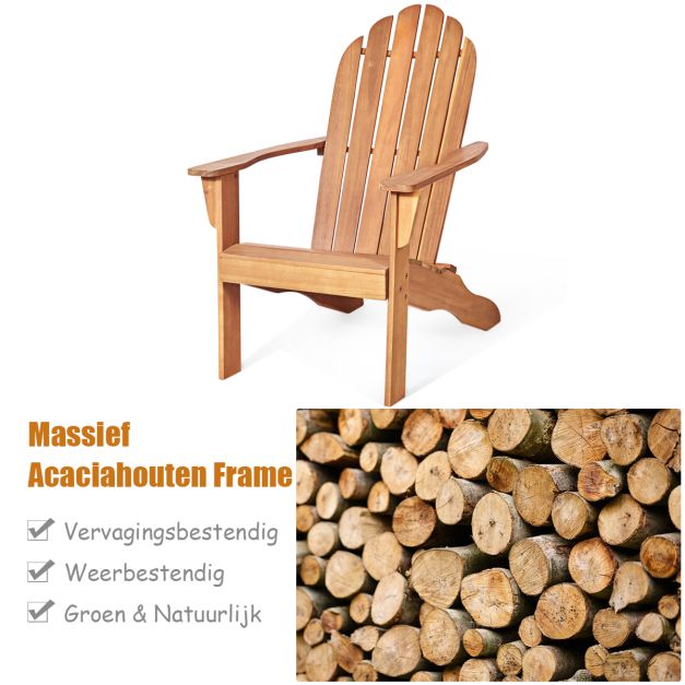 Coast Outdoor Holz Adirondack Stuhl 69x88x103 cm - Natur Akazienholz - Gartenstuhl für Terrasse, Balkon und Garten