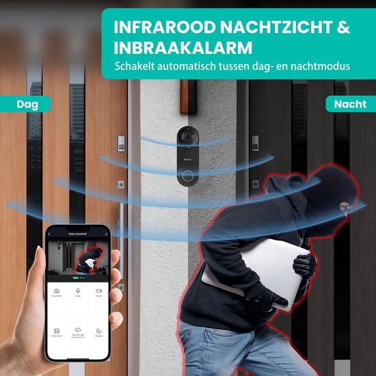 Video-Türklingel mit Kamera - inkl. Gong & 128GB SD - drahtlos - intelligente Türklingel - mit App - Schwarz - von Saaf