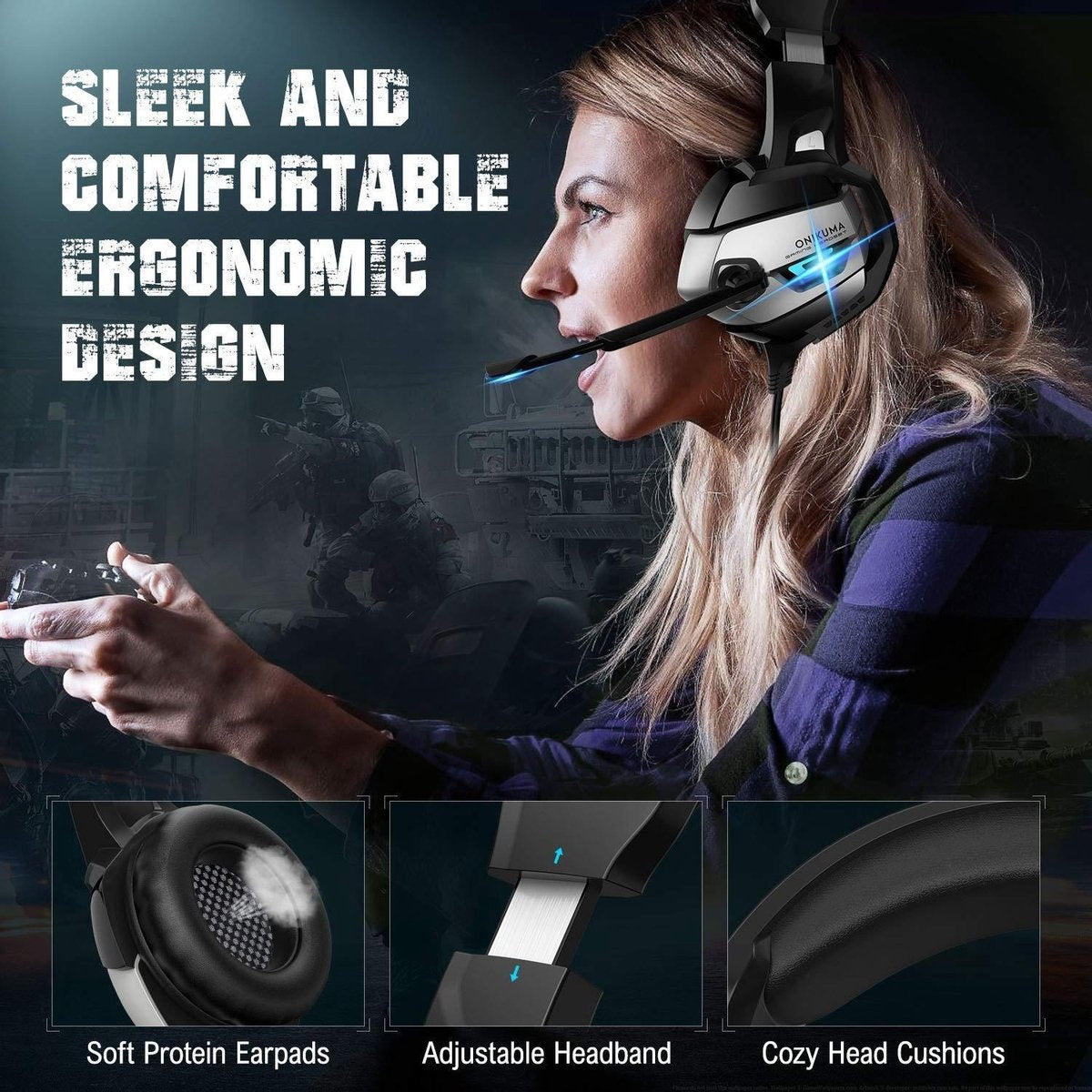 ONIKUMA K5 RGB Stereo-Gaming-Headset mit Mikrofon - für PC / Laptop / PS4 / Xbox One / Nintendo Switch