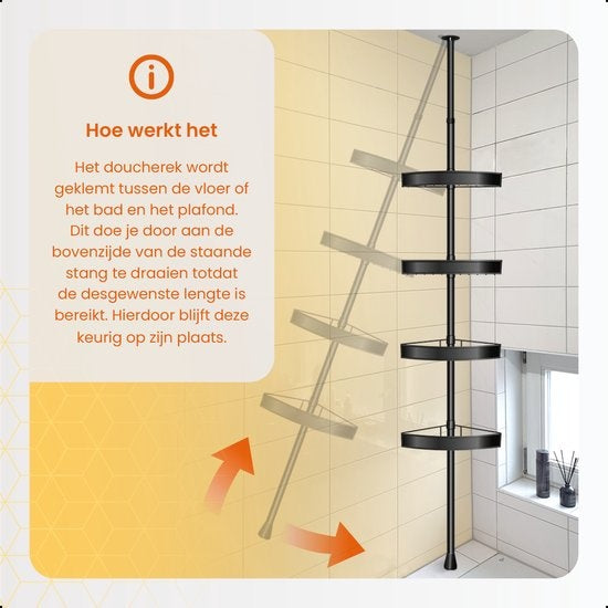 Goliving Duschständer - Bohrfreier Duschständer - Teleskopischer Duschständer - Für Decken bis zu 2,9m Höhe - Dichtes Design - Schwarz