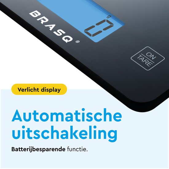 BRASQ Digitale Küchenwaage Schwarz - Inklusive Batterien - Küchenwaage mit Tara-Funktion - Wägebereich 10 KG - Präzisionswaage