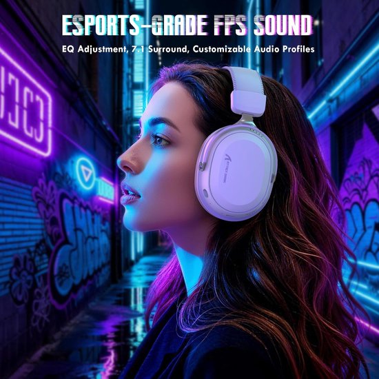 ATTACK SHARK L30PRO Kabelloses Gaming-Headset – 7.1-Surround-Sound – 50-mm-Treiber – 20 ms geringe Latenz – abnehmbares Mikrofon mit Geräuschunterdrückung – Rahmen aus Aluminiumlegierung – Tri-Mode-Konnektivität – Over-Ear-Headset – Weiß