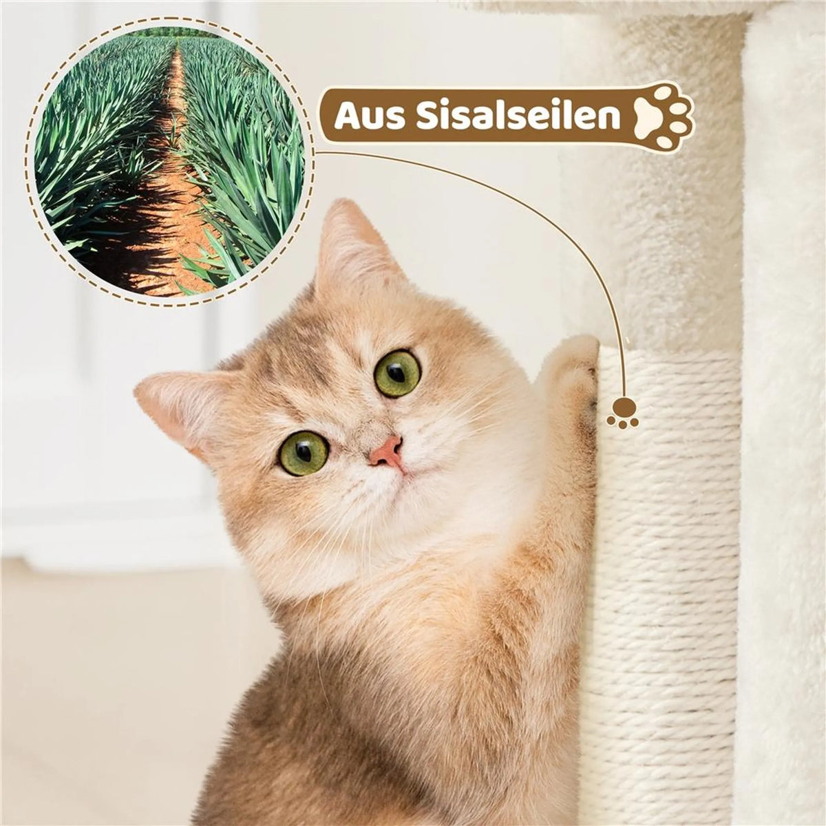 Yaheetech Kratzbaum – Beige – 40,5 x 40,5 x 59 cm – Katzenhöhle, Sisalstangen und Spielball