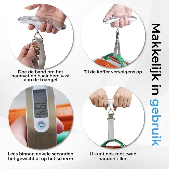 TTD® Gepäckwaage - Bis zu 50 kg - Gepäckwaage - Gepäckwaage - Hängewaage - Digitale Gepäckwaage - Gepäckwaage - Reisen mit dem Flugzeug - kg/g/lbs/oz - Batterien enthalten - Weiß