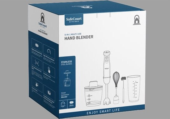 Safecourt Kitchen - 6-teiliges Stabmixer-Set - Inklusive Milchaufschäumer & Messbecher - Zerkleinerer - 1000 Watt - 20 Geschwindigkeiten