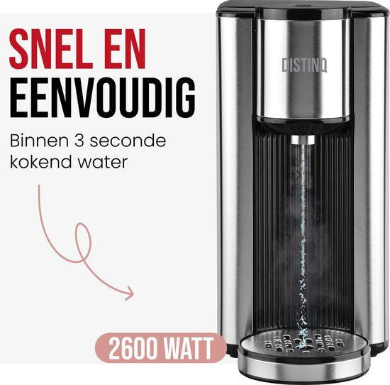 DistinQ Heißwasserspender - Deluxe-Wasserkocher - 2,5 Liter - Heißwasserhahn mit abnehmbarem Reservoir - Wasserkocher