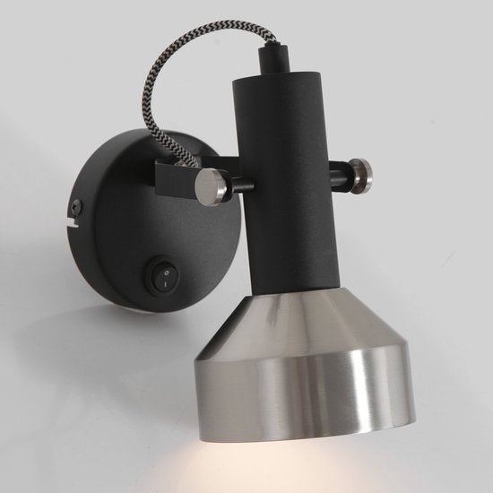 Spot-Wandleuchte Acier 3337ZW Schwarz, E27-Fassung, dreh- und neigbar, Metall, Mexlite