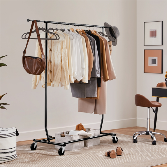 Yaheetech Kleiderständer – Verstellbar 129,5–189 cm – Auf Rollen – 90 kg – Schwarz