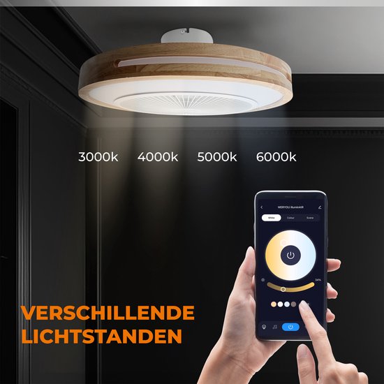 WERYOU® illuminAIR Deckenventilator - Deckenleuchte - Deckenventilator mit Beleuchtung - Deckenleuchte - Fächerlampe - RGB Led Lampe - Inkl Fernbedienung - Holzdesign