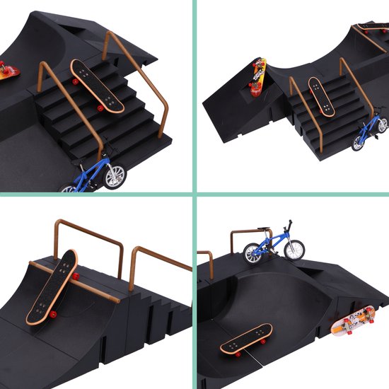 Fingerboard Skatepark - 6 Rampen - 3 Skateboards - 1 BMX - Finger - Tech - Finger Skateboard - Mini - Skate-Rampe - Deck