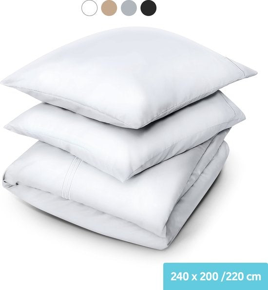 Dreamlab Bettbezugsset - 240 x 200/220 cm - Bettwäsche mit Kissenbezug - Double - Four Seasons - Mikrofaser - Weiß