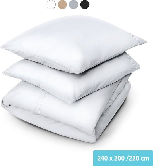 Dreamlab Bettbezugsset - 240 x 200/220 cm - Bettwäsche mit Kissenbezug - Double - Four Seasons - Mikrofaser - Weiß