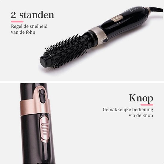 Fineza - Haartrocknerbürste - Haarbürste - Haartrockner - 4-in-1-Set - Haartrocknerbürste - Rundbürste - Lockenbürste - Stylingbürste - 4 Aufsätze - Schwarz