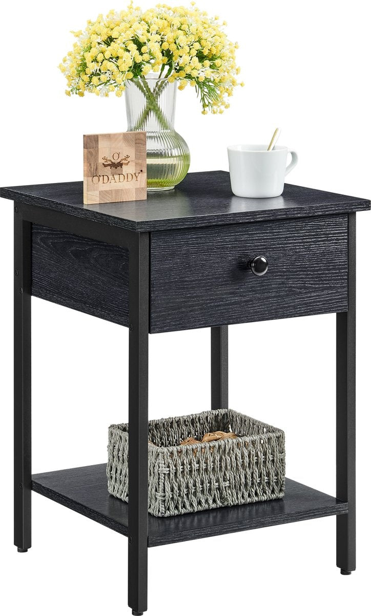 O'DADDYÂ® Nachttische industrial - Beistelltisch - Nachttisch mit Schublade - 40 x 40 x 55 cm - schwarz/dunkelgrau