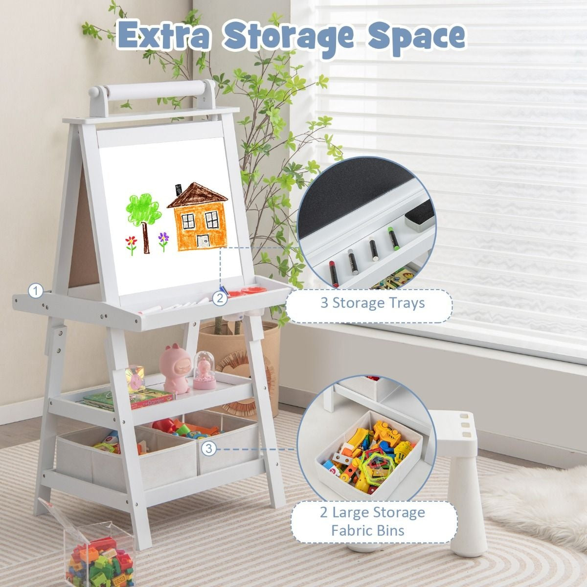 Coast 3 in 1 Kinder Staffelei - Whiteboard & Kreidetafel - inkl. Magnete 2 Ablagen - Beige - 59 x 50 x 117 cm
