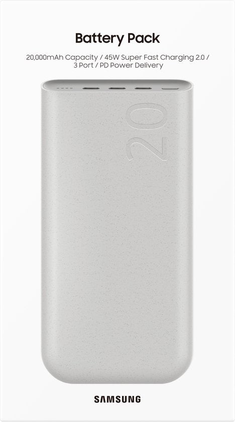 Samsung Powerbank mit Schnellladefunktion 45 W – 3x USB-C – 20.000 mAh – Beige