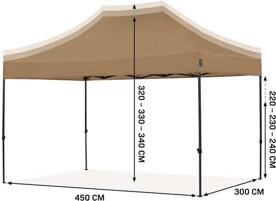 VONROC Partyzelt – 3 x 4,5 m – Premium-Easy-Up-Partyzelt – Modulares Design – Zusammenklappbar – Wasserdicht – Stahlrahmen – UV-Schutz 50+ – Inkl. Aufbewahrungstasche – Beige