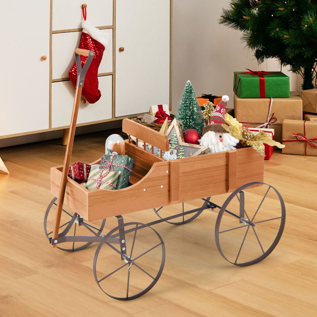 Coast Holz-Pflanzenwagen mit 2 Sektionen und Rädern - 62x34x61 cm - Orange