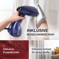 LEBENLANG Wäschedampfer - 1500W - 300 ml Wassertank - Inklusive Handschuh und Aufsätzen - Blau