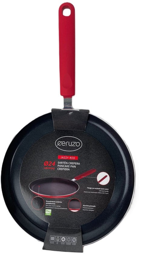 Ceruzo Pfannkuchenpfanne PFAS-frei – 24 cm – Jazzy Red – Keramik-Antihaftbeschichtung – Induktion – Fladen