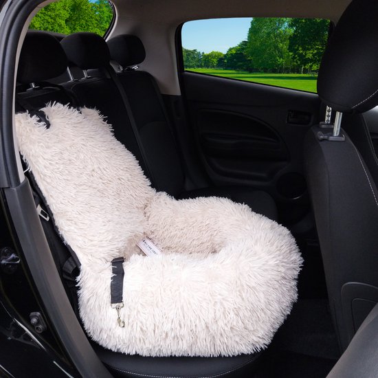 By Cee Cee Car Seat Dog Deluxe Back Seat - Hundekorb Auto mit Sicherheitsgurt - Autokorb Hund - Hundesitz - großer Hund - Beige - Größe M