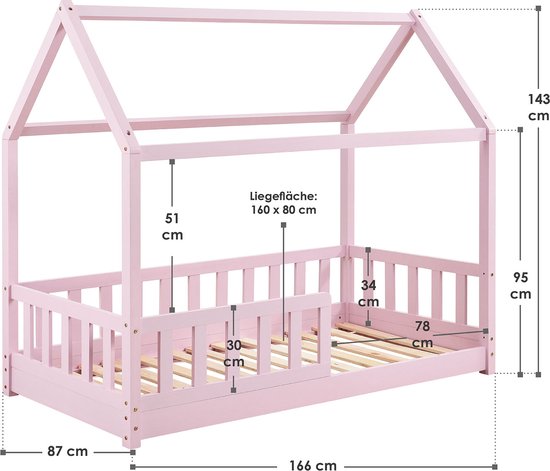 Kinderbett Marli - 80 x 160 cm - Rosa