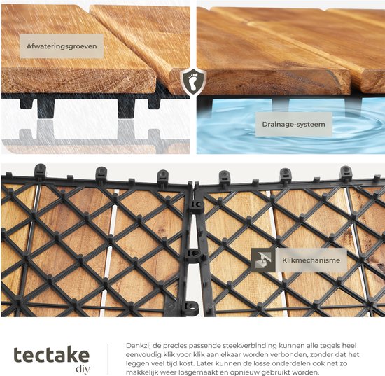 tectake® - Gartenfliesen aus Holz - Wetterfest - Bodenbelag für Balkon - Bodenfliesen - Balkonboden - Terrassenfliesen mit Klicksystem - Drainage - 40er Set