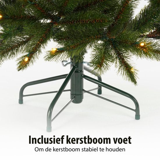 Triumph Tree Bristlecone Kunstweihnachtsbaum – Weihnachtsbaum mit Beleuchtung und 240 LED-Lämpchen – Kunstbaum mit Scharnierkonstruktion – H 215 x Ø 127 cm – Dunkelgrün – Für den Innenbereich