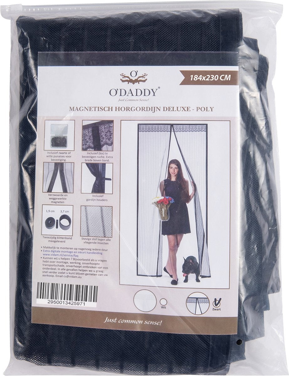 O'DADDYÂ¬Ã† Türvorhang - Fliegenvorhang - Magnetisch - Türgitter Deluxe 184 x 230 cm - Doppeltür - Schwarz Hor - Türvorhänge