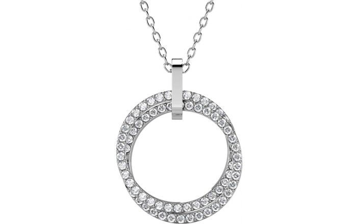 Damen-Halskette Yolora - mit rundem Anhänger - Kalpa Camaka Kristalle - Luxuriöse Geschenkbox - Silber