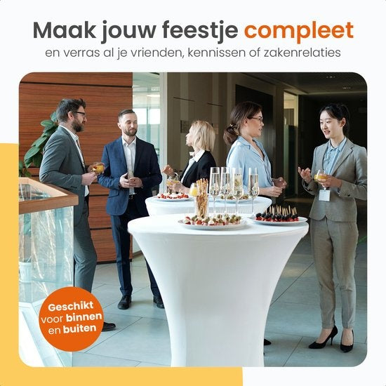 Goliving Bartisch - Inklusive Tischabdeckung - Tischschürze - Zusammenklappbar - Stabiler Partytisch - Für den Innen- und Außenbereich - Belastbarkeit 50kg - Ã˜80 x 110 cm - 8,5 kg - Weiß