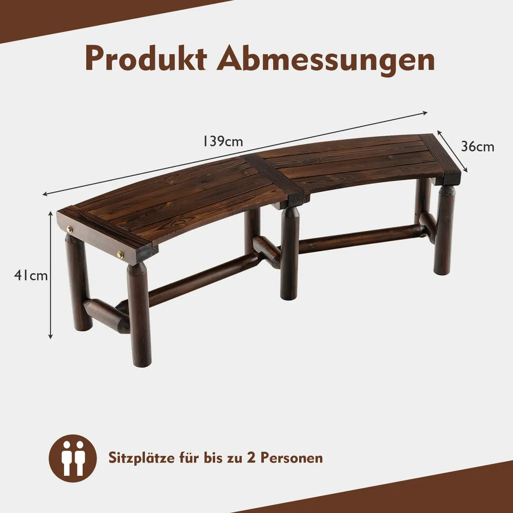 Coast Gartenbank 2-3 Personen - Gebogen - Holz - Wetterfest - Verstärkt - 139 x 36 x 41 cm - Braun