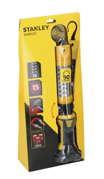 Stanley LED-Arbeitsleuchte, 14 LEDs, 90 Lumen, mit Magnet und Aufhängehaken – 30 x 8 x 8 cm